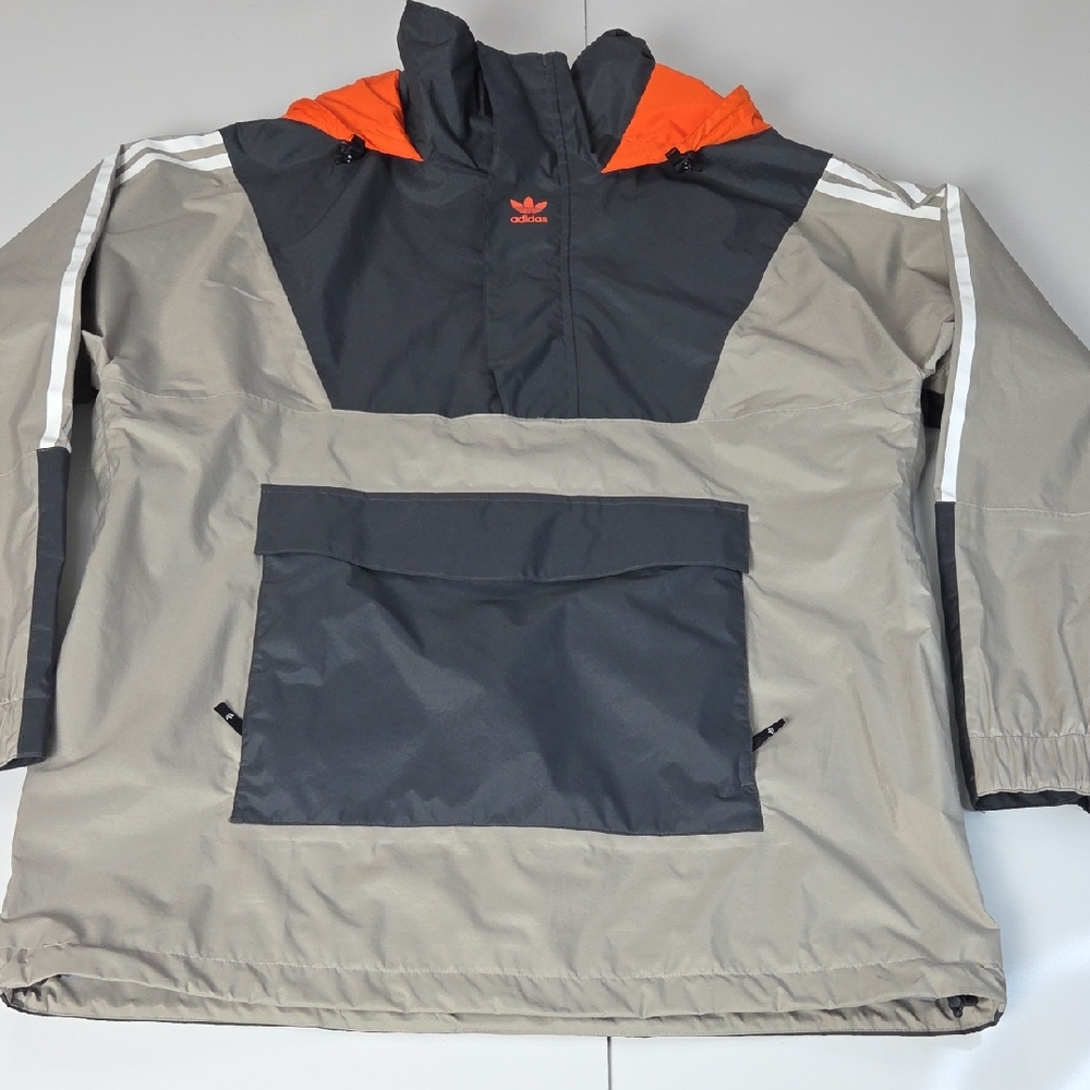 Adidas Anorak 10k Snowboarding Gray & Black Windbreaker with Orange Hood Accent
